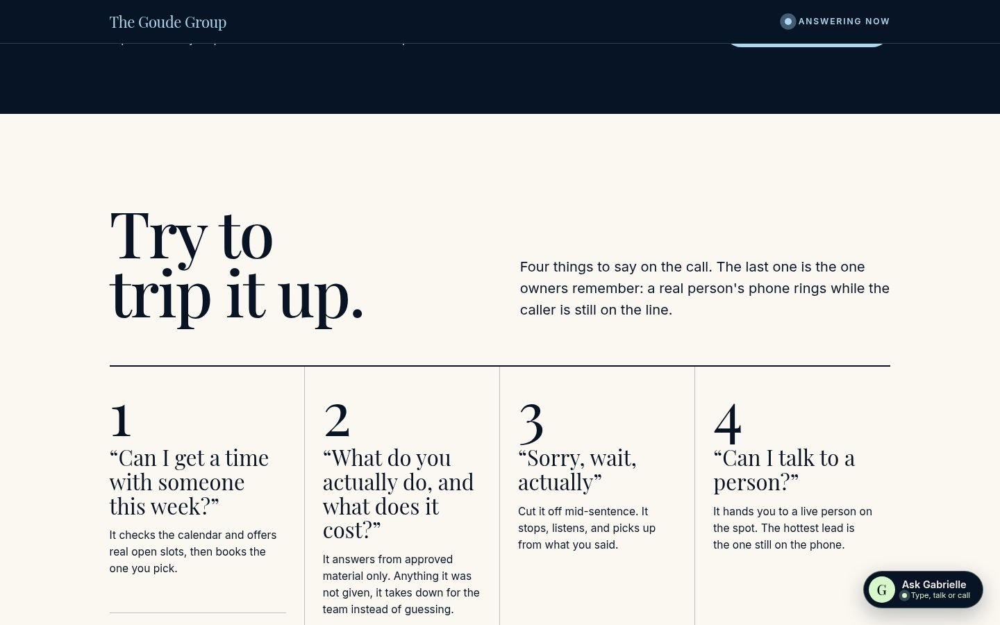 The phone agent page, listing four things to say on the call