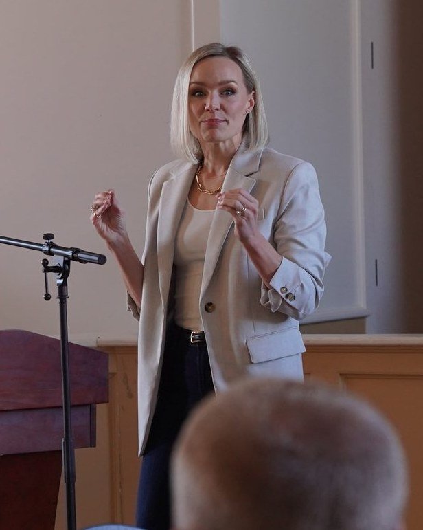 Gabrielle Goude speaking on stage at Cumberland University